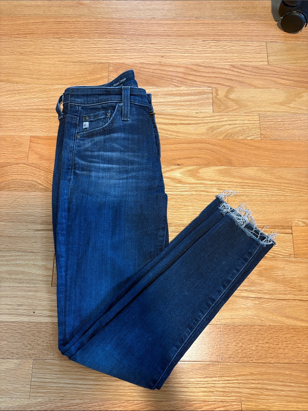 AG Adriano Goldschmied Dark Blue Frayed Hem Skinny Jeans